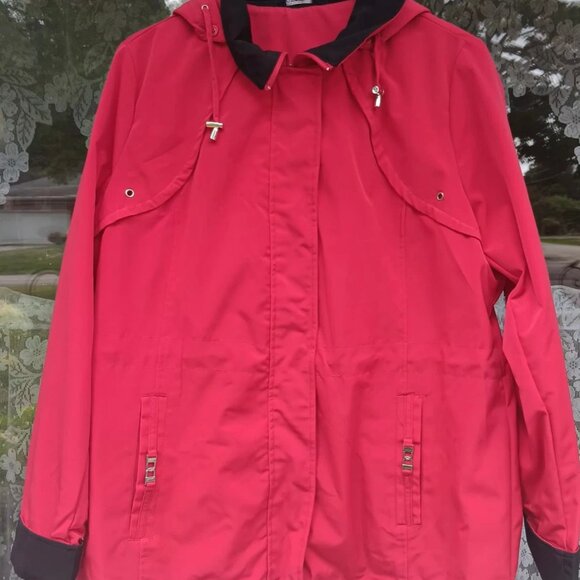 Women's Red & Black George QVC Removable Hood Rain Jacket Lightweight XL 16-18 - Picture 2 of 9